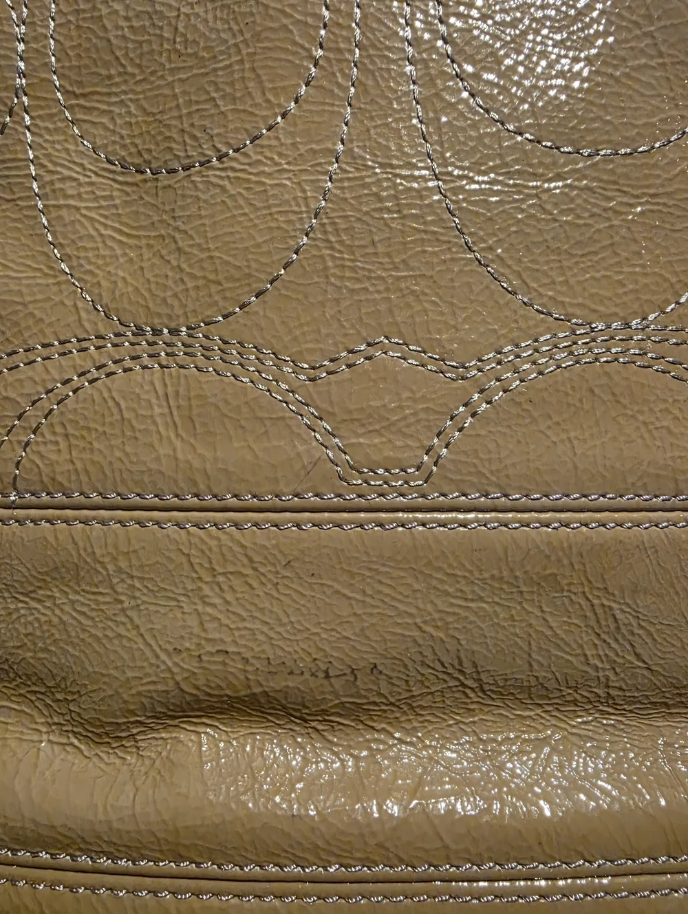 Coach Tan with lilac stitching and interior patten Leather Signature Tote